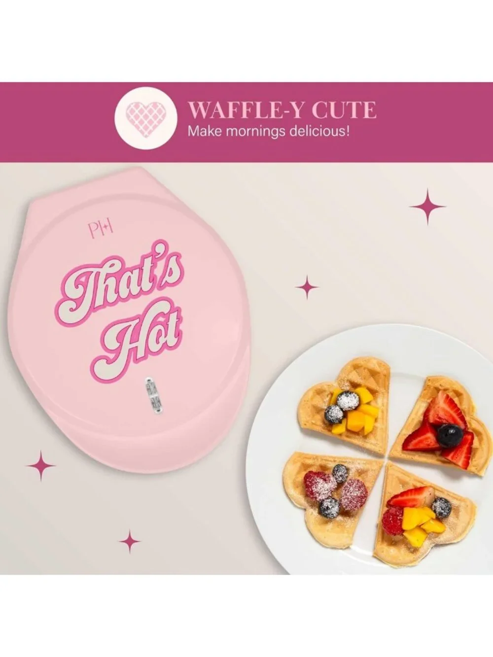 Mini Heart Waffle Maker - Makes 5 Cute Heart-Shaped Waffles, Nonstick, Easy